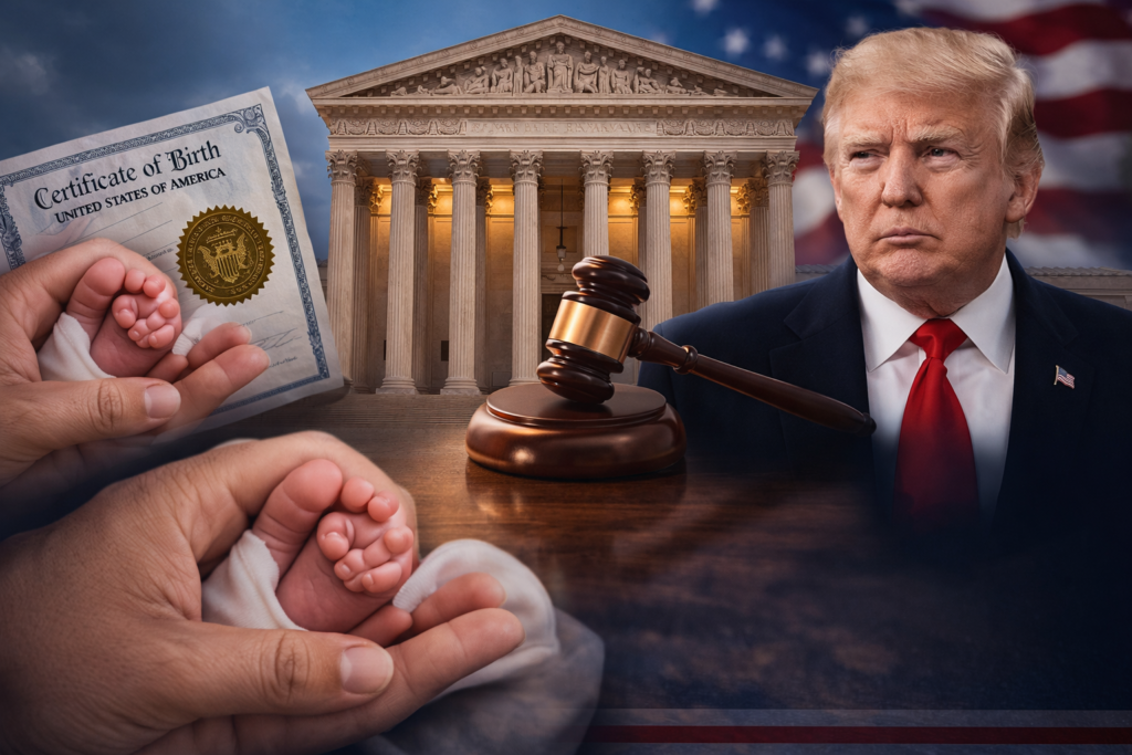 Corte Suprema y Donald Trump en debate sobre ciudadanía por nacimiento en Estados Unidos.