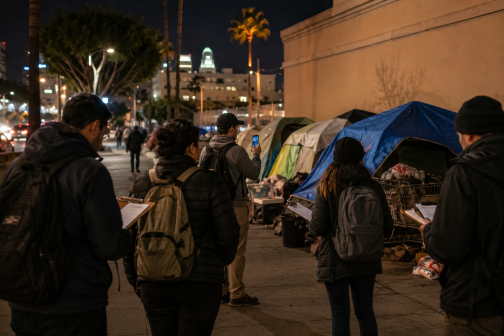 Grupo comunitario realiza conteo independiente de personas sin hogar en Hollywood