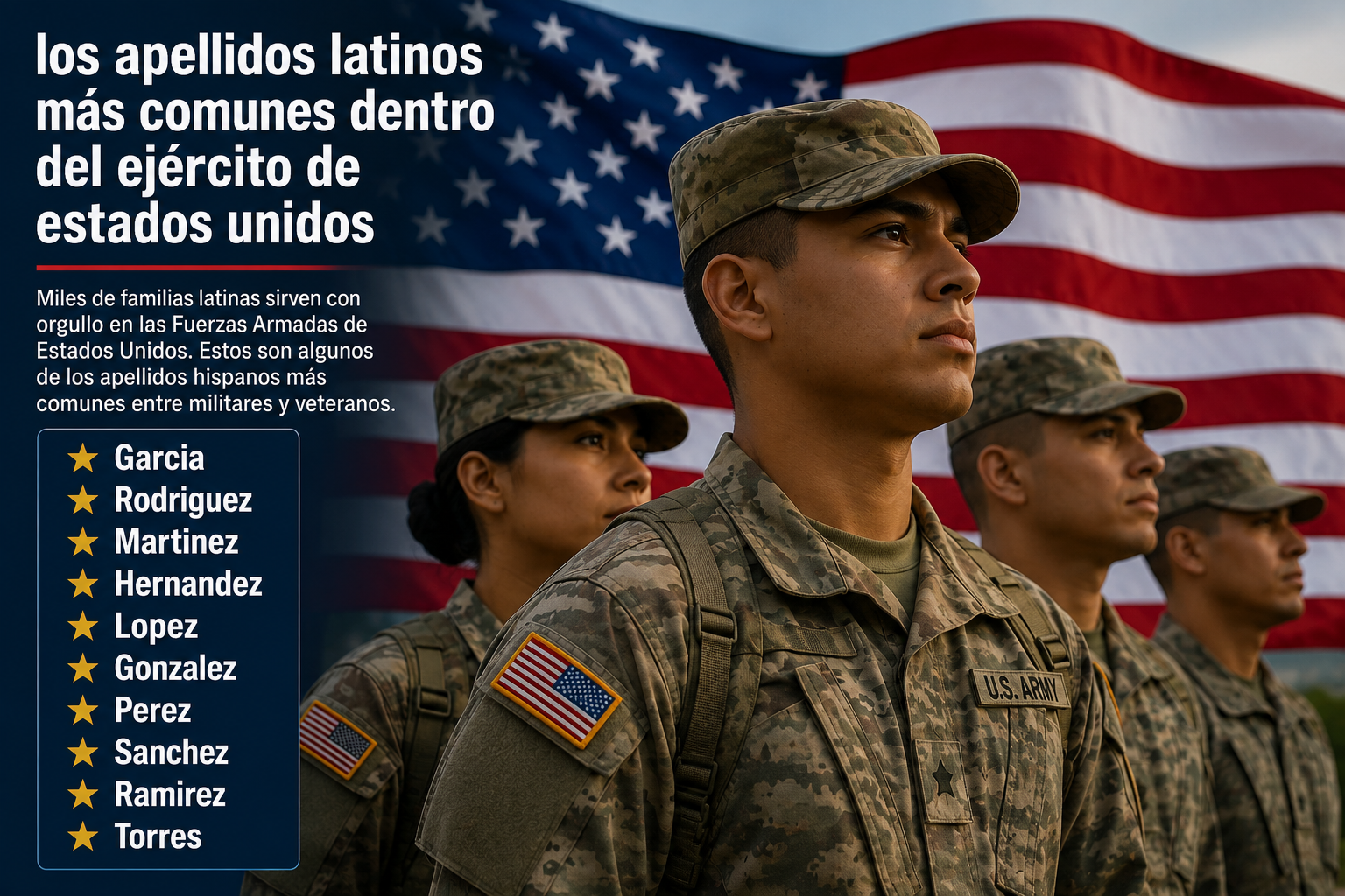 Los apellidos latinos más comunes dentro del ejército de Estados Unidos