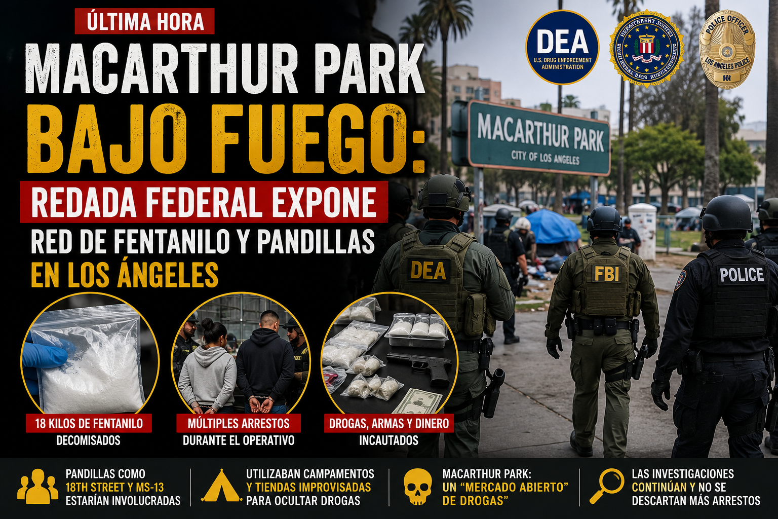 MacArthur Park bajo fuego: redada federal expone red de fentanilo y pandillas en Los Ángeles