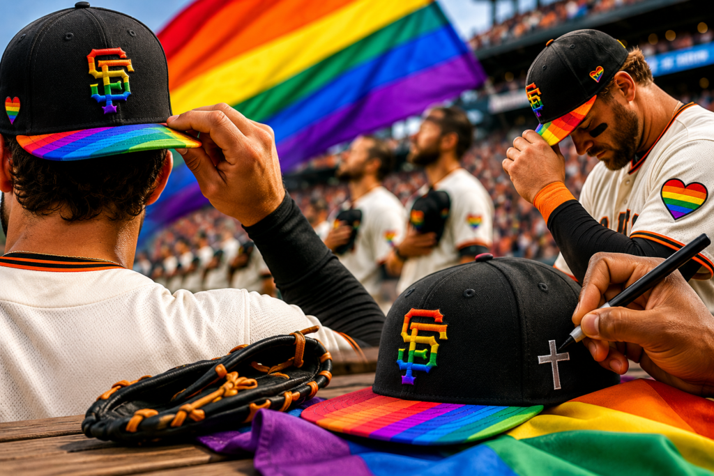 MLB advierte a jugadores de los Giants por escribir versículos bíblicos en gorras del Pride Night MLB advierte a jugadores de los Giants por escribir versículos bíblicos en gorras del Pride Night